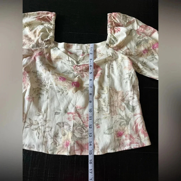 H&M Linen-blend Crop Top Natural white/floral Size S - Picture 4 of 6